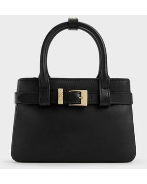 Charles & Keith Jody Leather Belted Tote Bag - Black
