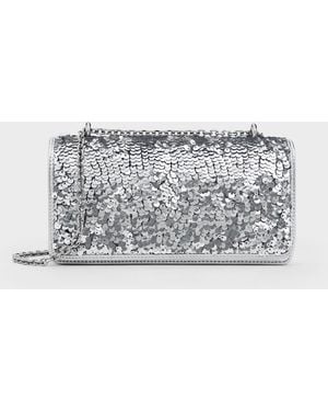 Charles & Keith Paffuto Sequinned Wallet On Chain - Grey