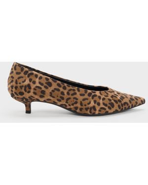 Charles & Keith Emelia Leopard-Print Kitten Heels - White