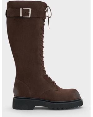 Charles & Keith Darian Faux Suede Knee-High Boots - Brown