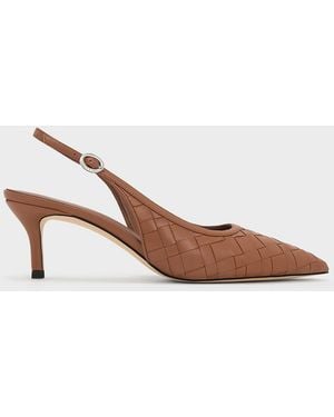 Charles & Keith Ivette Woven Pointed Slingback Court Shoes - Brown