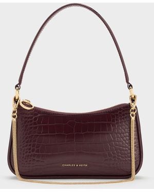 Charles & Keith Elspeth Croc-Effect Chain-Link Shoulder Bag - Purple