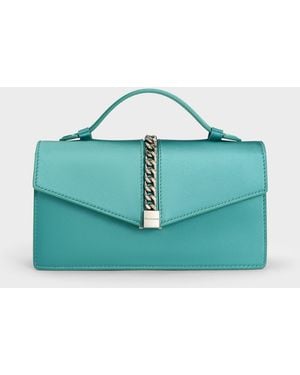 Charles & Keith Taisia Chain Envelope Bag - Blue