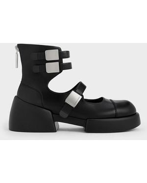 Charles & Keith Robbie Ankle-Strap Mary Jane Boots - Black