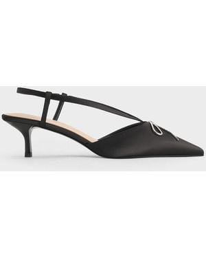 Charles & Keith Recycled Polyester Crystal-bow Kitten-heel Slingback Court Shoes - Multicolour