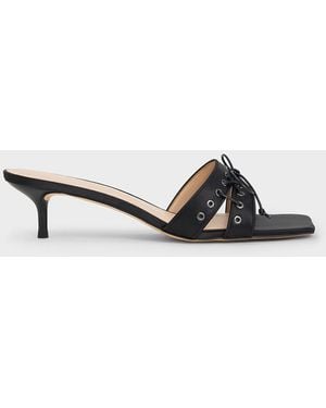 Charles & Keith Satin Lace-Up Double-Strap Kitten-Heel Mules - Multicolor