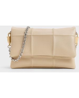Charles & Keith Delfina Quilted Wallet On Chain - Natural