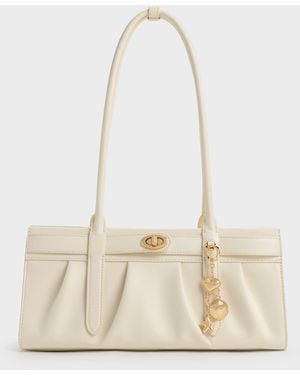 Charles & Keith Isolde Belted Ruched Shoulder Bag - Natural