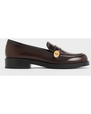 Charles & Keith Hettie Metallic-buckle Strap Loafers - Brown