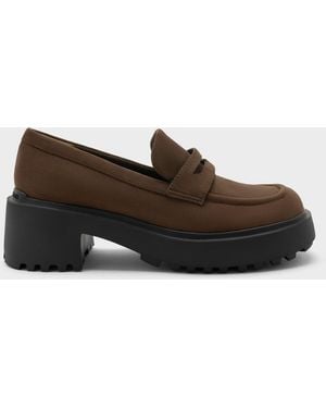 Charles & Keith Evan Faux Suede Platform Loafers - Brown