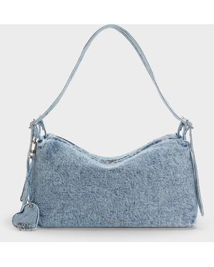 Charles & Keith Rey Denim Slouchy Shoulder Bag - Blue