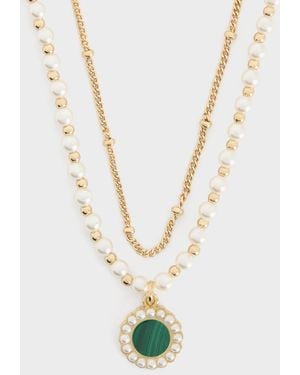 Charles & Keith Pearl & Gemstone Double-Chain Necklace - White