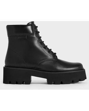 Charles & Keith Ripley Ridged-Sole Ankle Boots - Black