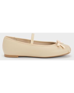 Charles & Keith Kelis Rose-bow Mary Jane Flats - Natural