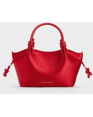 Charles & Keith Sammie Pearl-Butterfly Knotted-Handle Wavy Tote Bag - Red