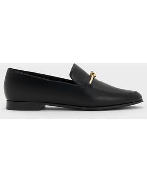 Charles & Keith Metallic Knot-Bar Loafers - Black
