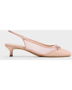 Charles & Keith Mulligan Mesh Bow Slingback Court Shoes - Pink