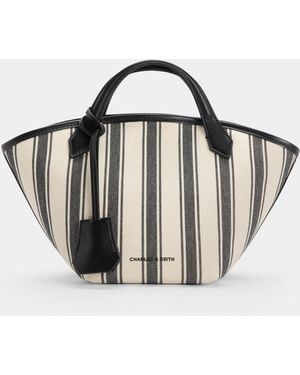 Charles & Keith Mini Ivanna Canvas Striped Tote Bag - Black