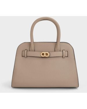 Charles & Keith Aubrielle Belted Tote Bag - Natural