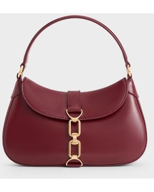 Charles & Keith Agatha Chain-accent Hobo Bag - Red