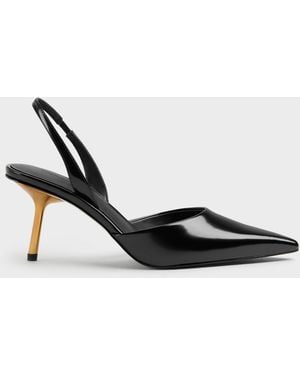 Charles & Keith Pointed Slant-Heel Slingback Pumps - White