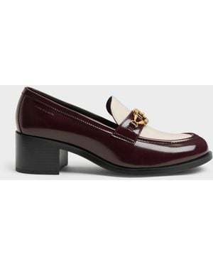 Charles & Keith Two-Tone Metallic-Buckle Loafer Court Shoes - Brown