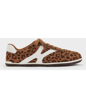 Charles & Keith Faux Suede Leopard-print Low-top Trainers - Brown