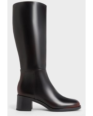 Charles & Keith Louise Block-heel Knee-high Boots - Black