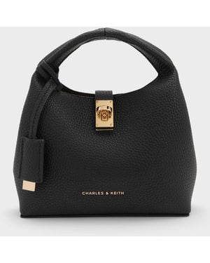 Charles & Keith Mini Chance Turn-Lock Bucket Bag - Black