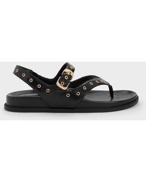 Charles & Keith Grommet Thong Slingback Sandals - Black