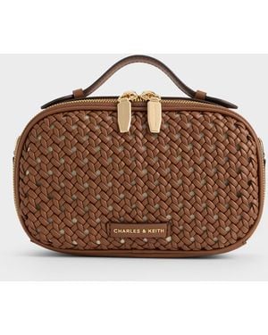 Charles & Keith Azure Woven Crossbody Bag - Brown