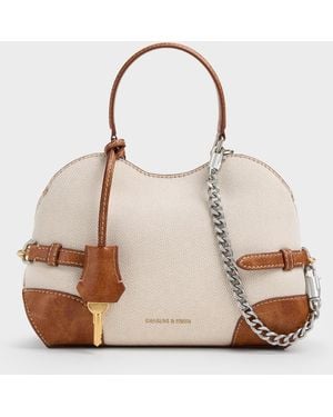 Charles & Keith Delfina Canvas Chain Side-belt Tote Bag - Natural