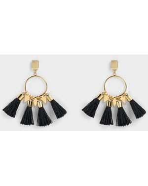 Charles & Keith Orelia Tassel Drop Earrings - Black