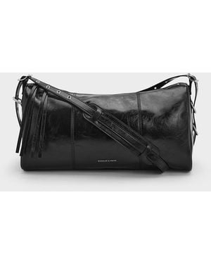 Charles & Keith Bryna Paneled Grommet-Strap Crossbody Bag - Black