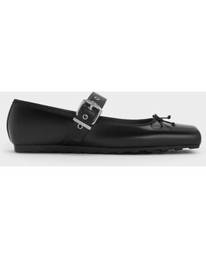 Charles & Keith Myler Bow Square-Toe Buckled Mary Janes - White