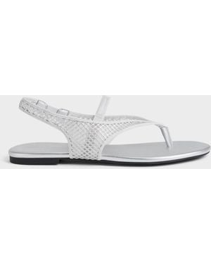 Charles & Keith Ellory Mesh Thong Slingback Sandals - White