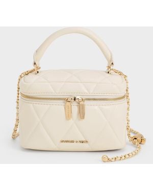 Charles & Keith Arwen Quilted Top Handle Vanity Bag - Natural