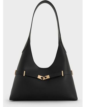Charles & Keith Arlet Metallic-Accent Belted Hobo Bag - Black