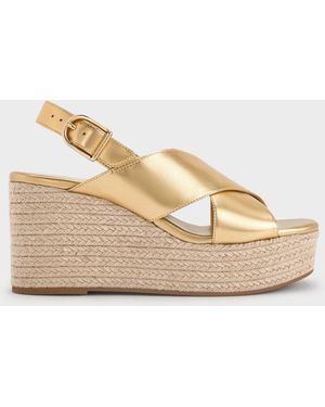 Charles & Keith Metallic Crossover Espadrille Wedges - Natural