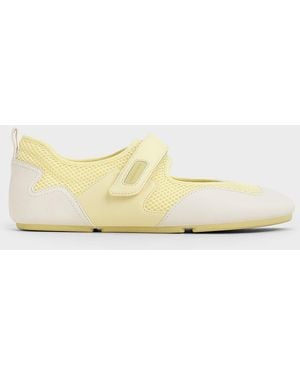 Charles & Keith Mesh Contrast-Panel Mary Jane Sneakers - Natural