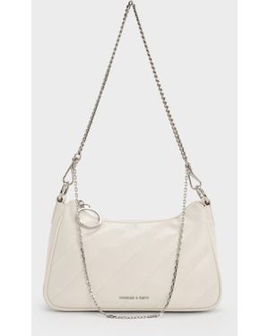 Charles & Keith Philomena Crinkle-Effect Chain-Strap Crossbody Bag - White