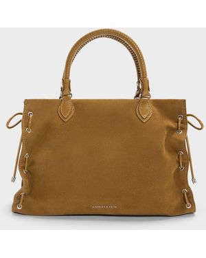 Charles & Keith Large Nylah Grommet Lace-Up Tote Bag - Brown