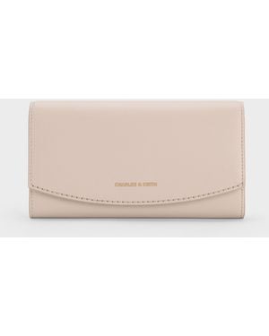 Charles & Keith Briony Curved Flap Long Wallet - Natural