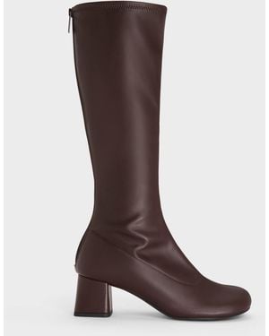 Charles & Keith Block-Heel Knee-High Boots - Brown