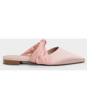 Charles & Keith Satin Twisted-Strap Pointed Mules - Pink