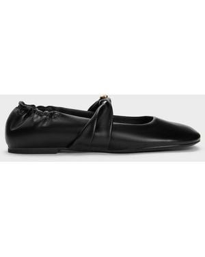 Charles & Keith Metallic-Accent Twist-Strap Mary Jane Flats - White