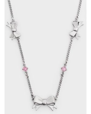 Charles & Keith Paige Bow Crystal Necklace - White