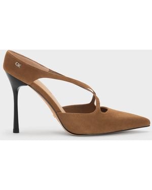 Charles & Keith Kyra Suede Crossover Stiletto Mules - Brown