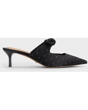 Charles & Keith Jayce Dotted Knot-Bow Kitten-Heel Mules - White