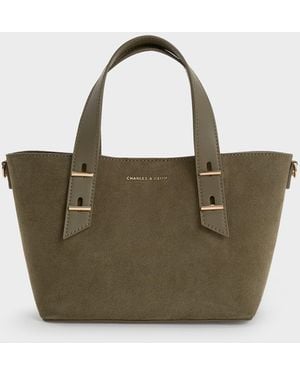 Charles & Keith Mini Shania Recycled Suede Double-Handle Tote Bag - Green